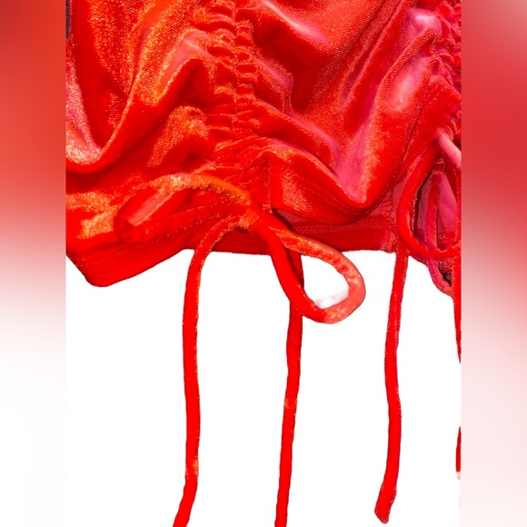 Red Velvet Ruched Bodycon Mini Dress Wild Fable Square Neckline Adjustable Ties - Picture 5 of 11